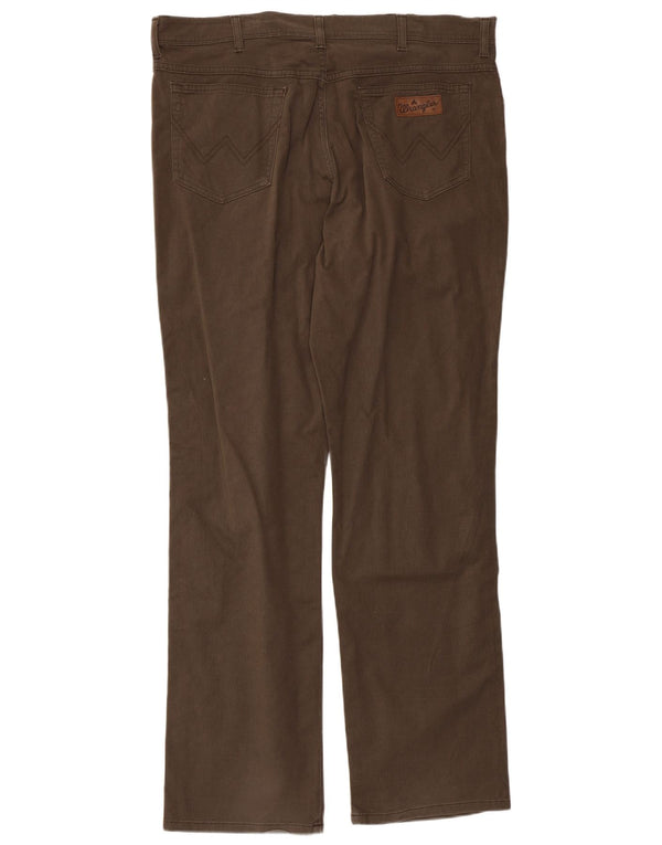 Wrangler Mens Straight Casual Trousers W40 L33 Beige Herringbone