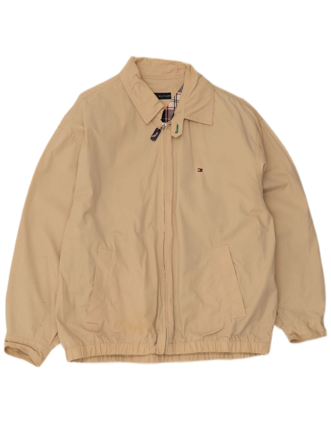 Tommy Hilfiger Mens Bomber Jacket UK 36 Small Beige Cotton