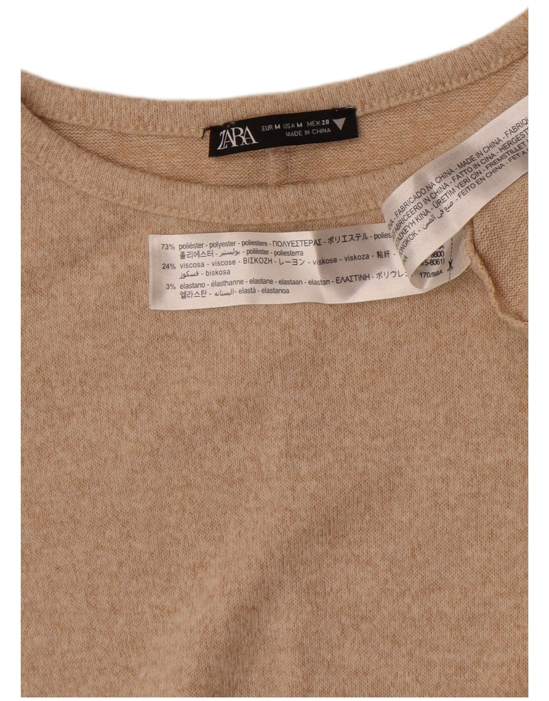 Zara Womens Long Sleeve A-Line Dress UK 12 Medium Beige Flecked Polyester