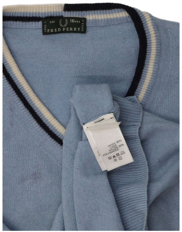 Fred Perry Boys V-hals sweater 15-16 år Blå uld