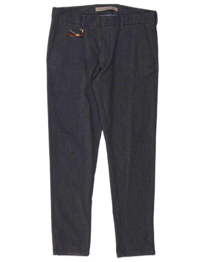 Pantaloni da abito slim da uomo ZARA EU 38 Small W30 L28 poliestere blu navy