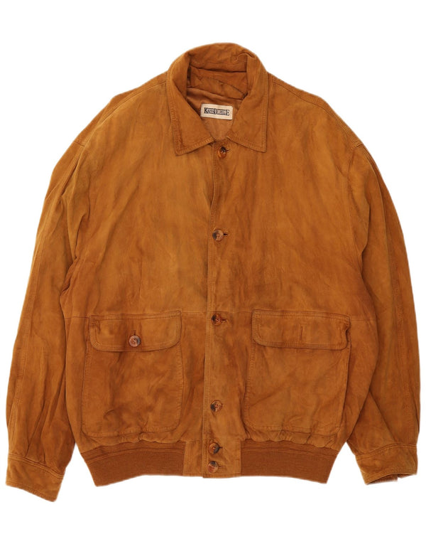 vintage Mens Suede Bomber Jacket IT 56 3XL Cuir Marron