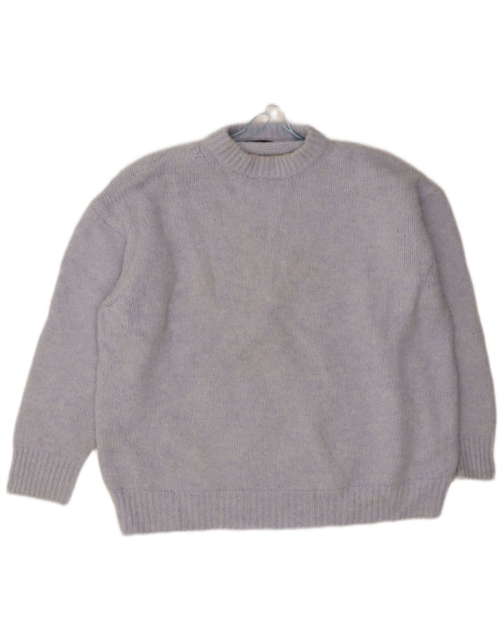 Zara Dame Oversized Crew Neck Jumper Sweater UK 18 XL Blå Polyester