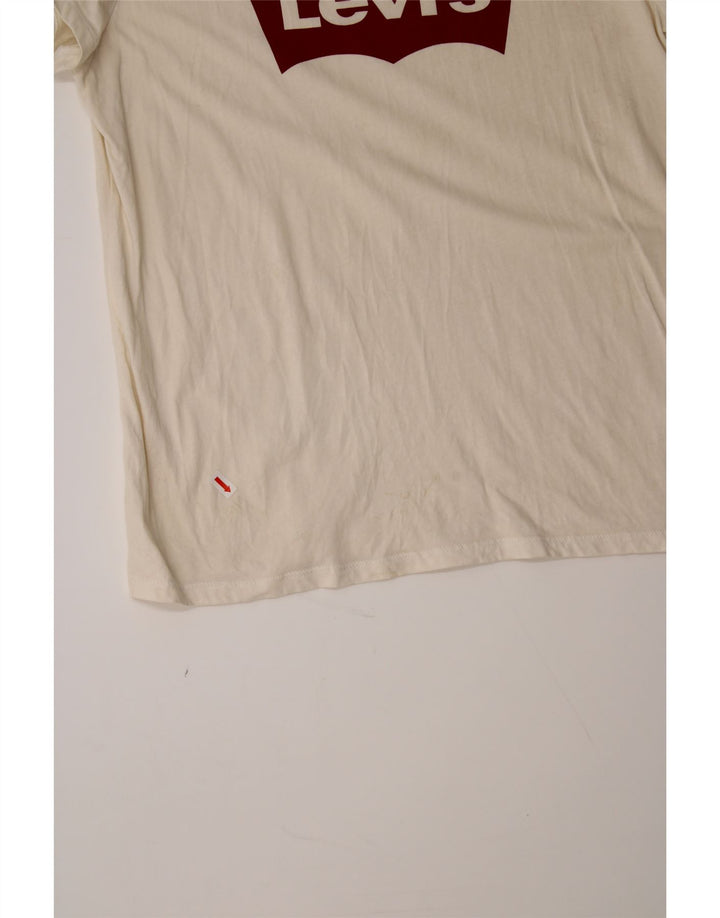 LEVI'S Womens Graphic T-Shirt Top UK 12 Medium Off White Cotton Vintage Levi's and Second-Hand Levi's from Messina Hembry 