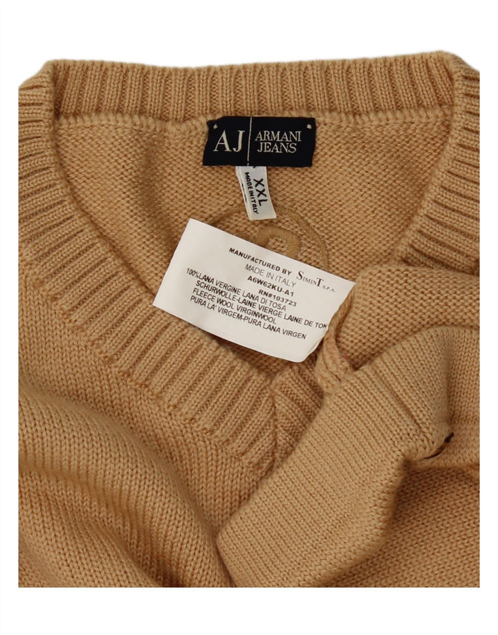 ARMANI JEANS Mens V-Neck Jumper Sweater 2XL Beige Wool Vintage Armani Jeans and Second-Hand Armani Jeans from Messina Hembry 