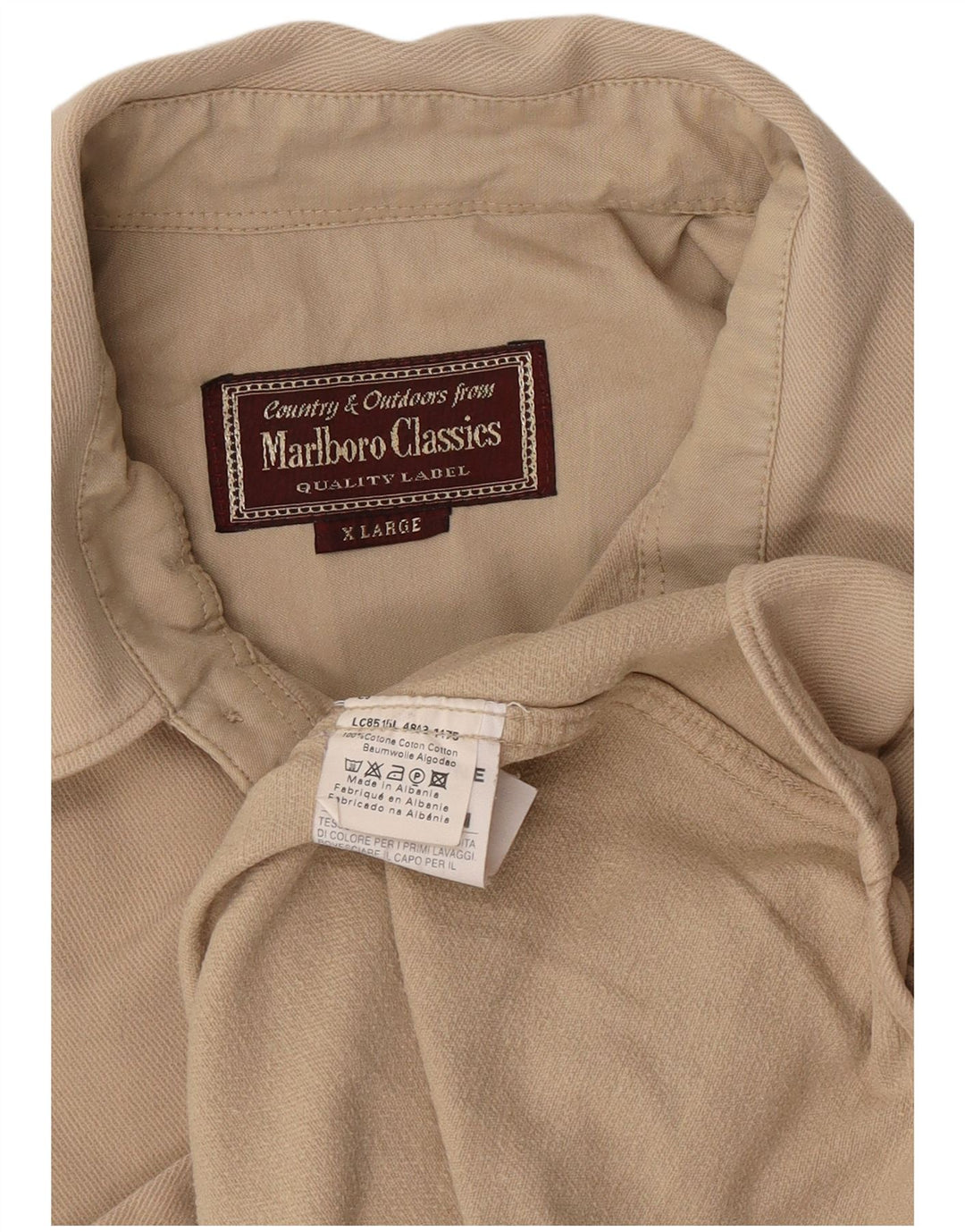 Marlboro Classics Mens Flannel Shirt XL Beige Cotton