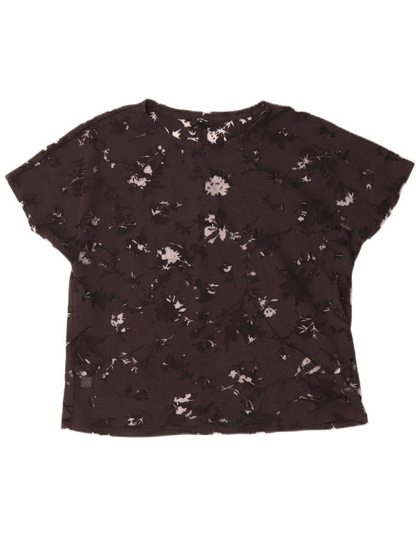 Desigual Damen Durchsichtiges T-Shirt mit Grafik, UK 16, Mittelschwarz mit Blumenmuster