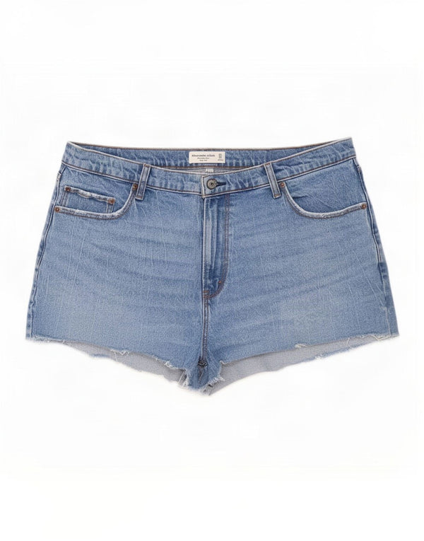 Pantaloncini di jeans a vita alta mamma Abercrombie & Fitch da donna US 18 2XL W34 Blu