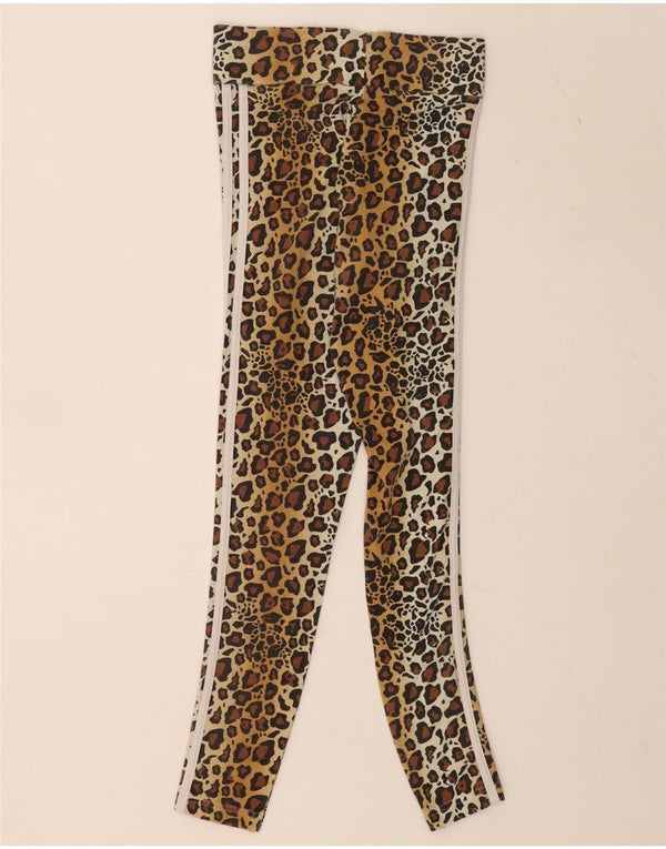 Adidas Damen Leggings UK 6 XS Braune Baumwolle mit Animal-Print