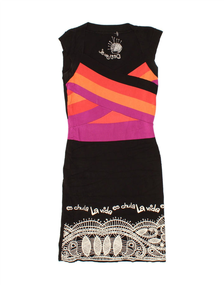 DESIGUAL Womens Abstract Pattern Sheath Dress UK 10 Small Black Paisley Vintage Desigual and Second-Hand Desigual from Messina Hembry 