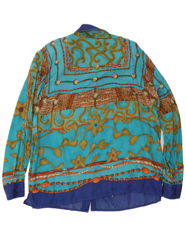 Bluză de damă vintage cămașă supradimensionată UK 18 XL Albastru Floral