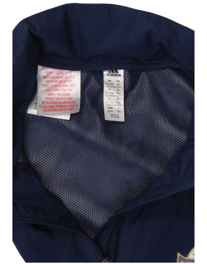 Adidas Boys Hooded Windbreaker Jacket 11-12 Years Navy Blue Polyester