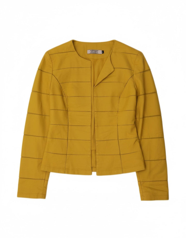 VINTAGE Womens Faux Leather Jacket UK 12 Medium Yellow Check Viscose