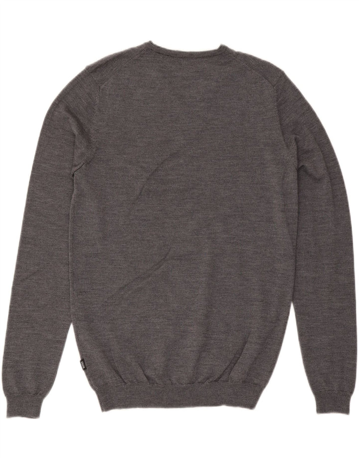 Hugo Boss Mens Slim Fit V-Neck Jumper Sweater Medium Grey Wool