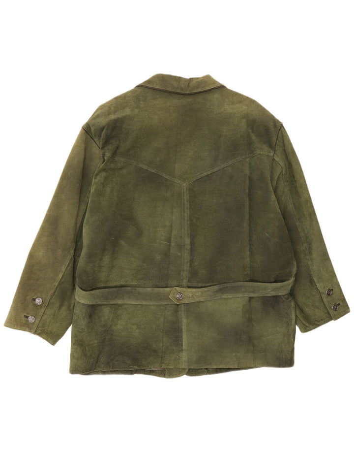 Vintage dame 3-knaps ruskindsblazerjakke EU 50 3XL grønt læder