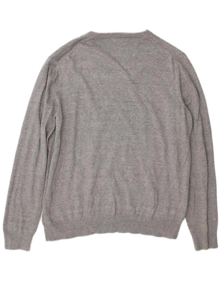 Marks & Spencer Mens V-Neck Jumper Sweater XL Grey Cotton