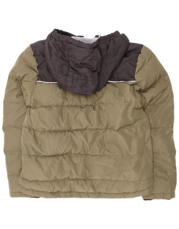 Jaqueta acolchoada com capuz para meninos Eddie Bauer 7-8 anos pequeno cáqui colorblock