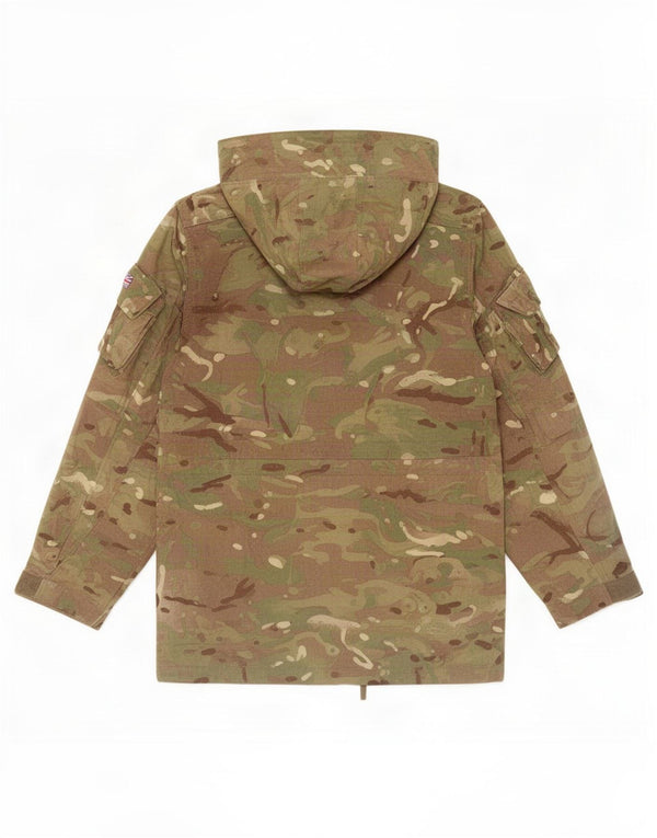 Jaqueta Parka militar com capuz masculina vintage UK 36 camuflagem cáqui pequena
