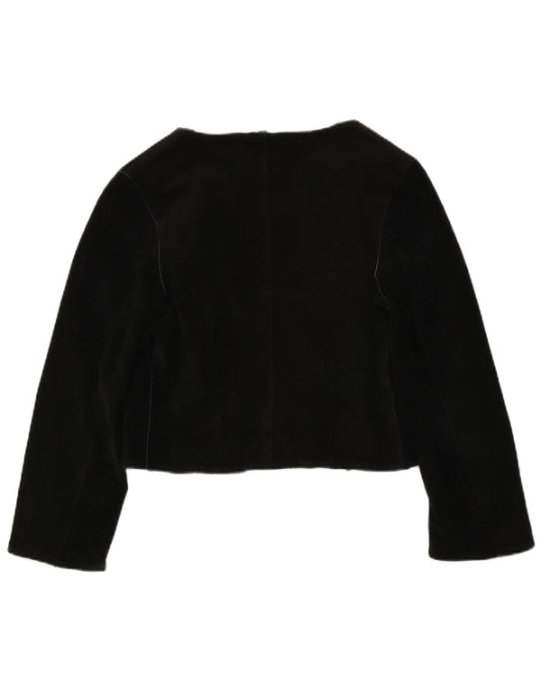 Lavorazione Artigiana Jachetă Bolero de piele intoarsa pentru femei IT 44 Medium Black Leather