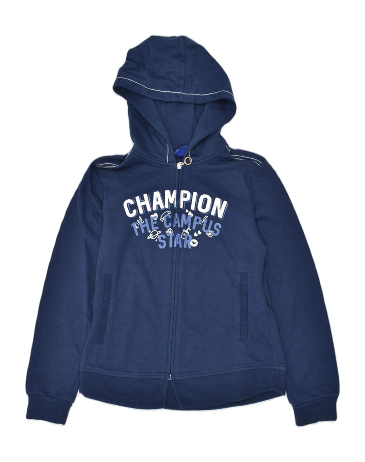 CHAMPION Boys Graphic Zip Hoodie Sweater 11-12 Years Large Navy Blue | Vintage | Thrift | Second-Hand | Used Clothing | Messina Hembry 