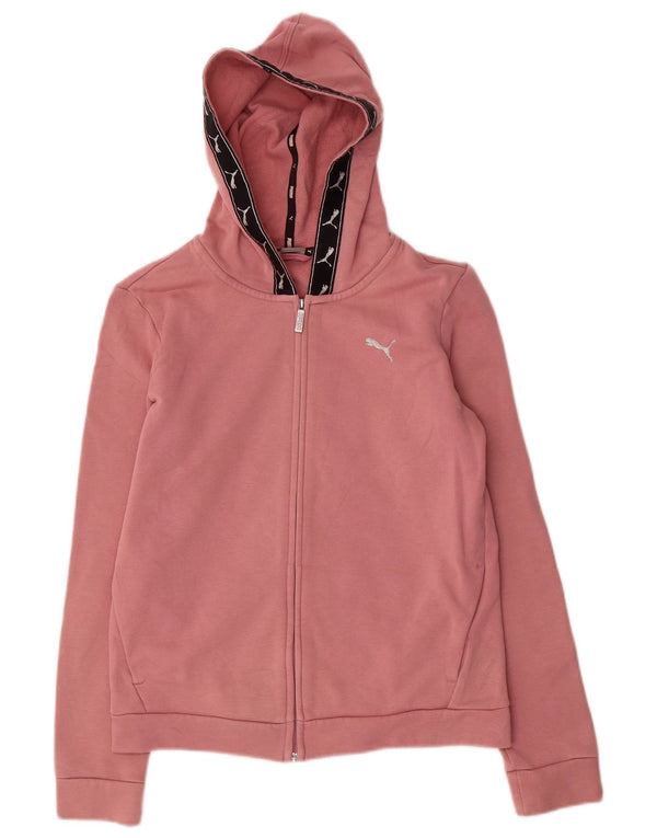 Puma Pull à capuche graphique zippé pour femme UK 14 Grand coton color block rose