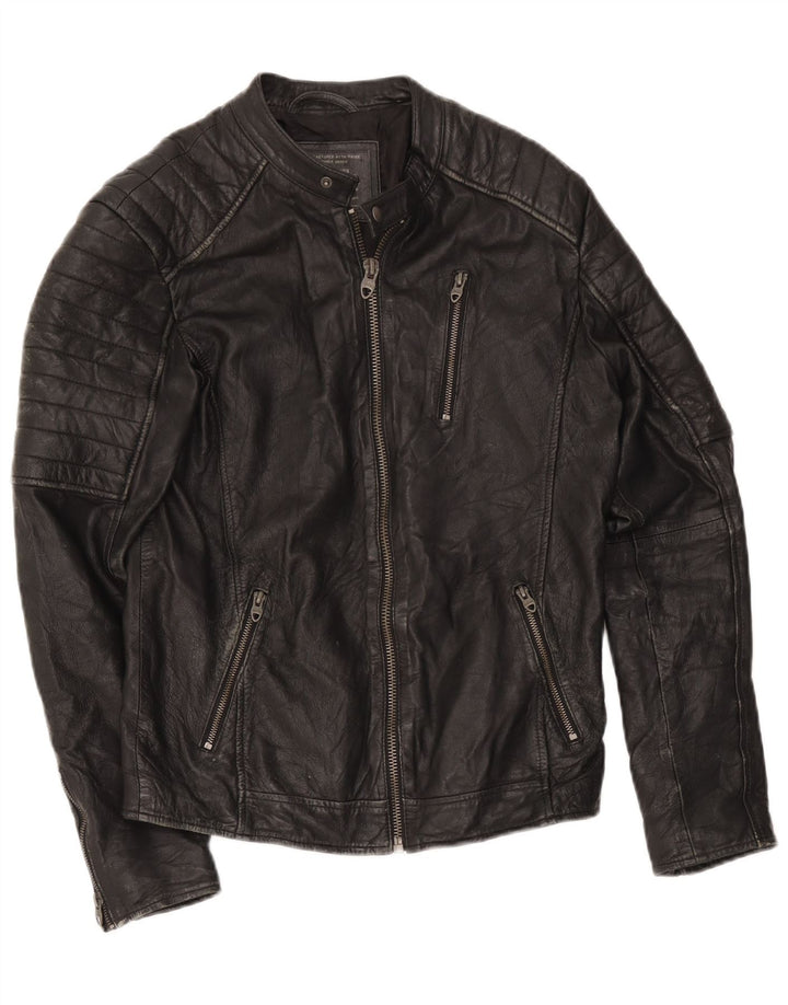 Męska skórzana kurtka wyścigowa Jack & Jones UK 36, mała czarna