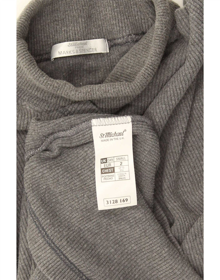 Marks & Spencer Top da uomo con collo alto a maniche lunghe in cotone grigio piccolo