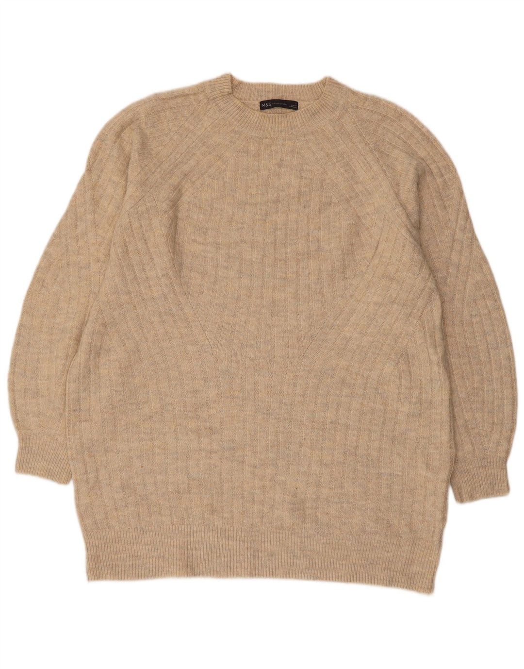MARKS & SPENCER Womens Crew Neck Jumper Sweater UK 14 Medium Beige