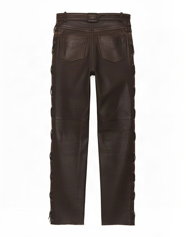 Calça masculina de couro reta Spirit IT 48 médio W30 L34 marrom
