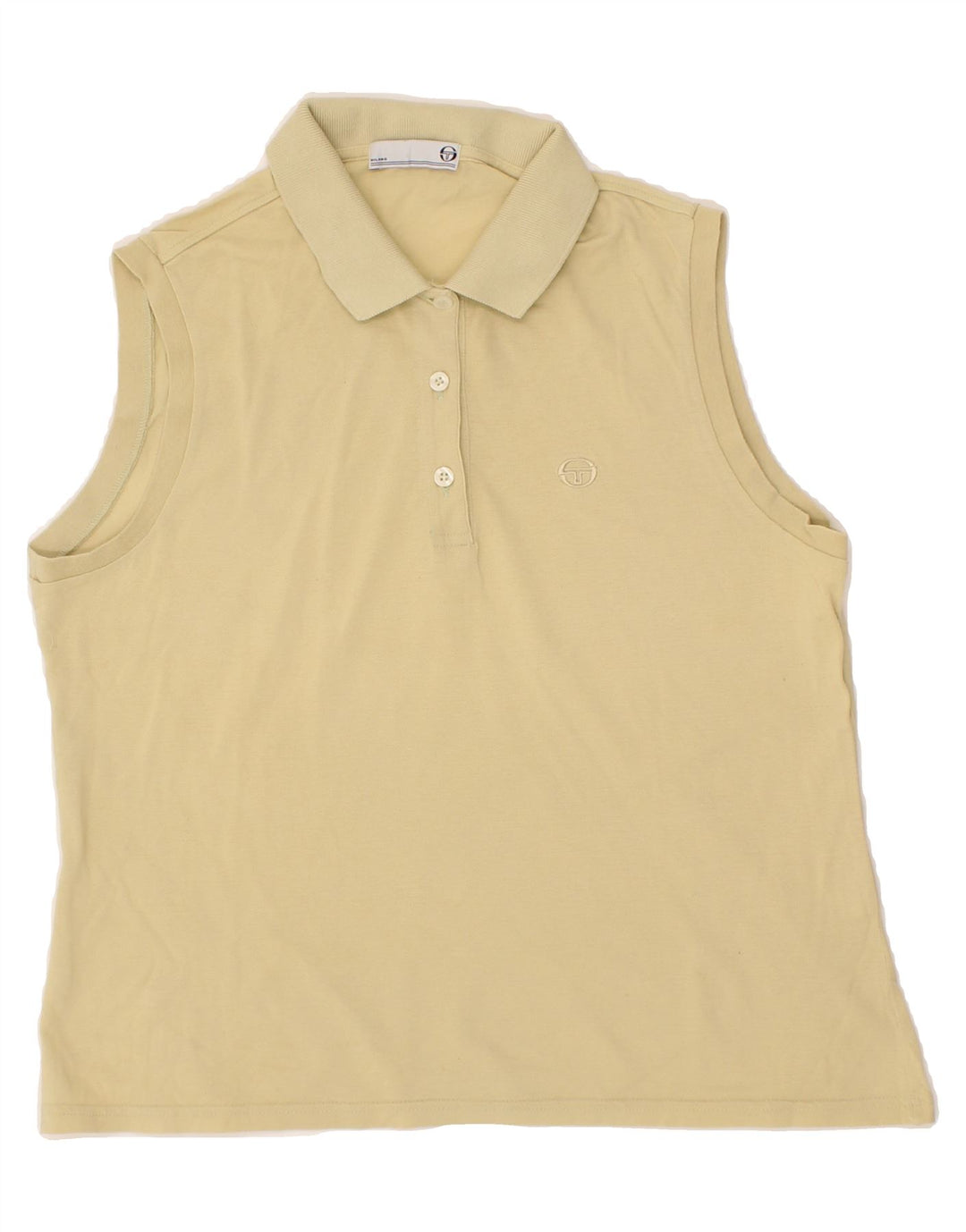 SERGIO TACCHINI Womens Sleeveless Polo Shirt UK 14 Medium Beige Vintage Sergio Tacchini and Second-Hand Sergio Tacchini from Messina Hembry 