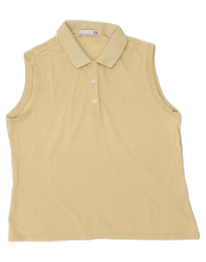 SERGIO TACCHINI Womens Sleeveless Polo Shirt UK 14 Medium Beige Vintage Sergio Tacchini and Second-Hand Sergio Tacchini from Messina Hembry 
