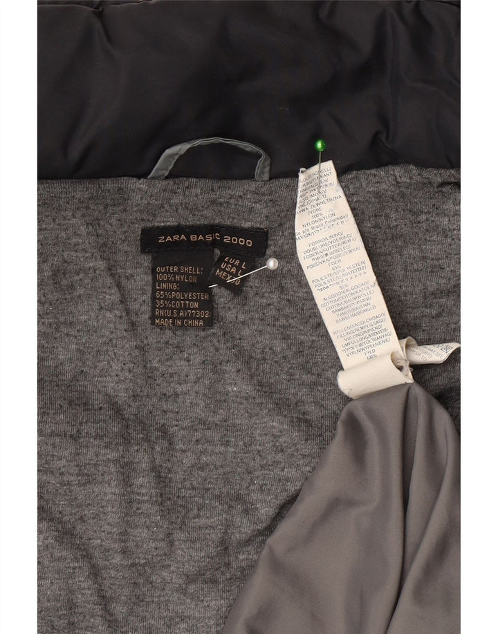 Zara Womens Polstret Frakke UK 14 Large Black Nylon