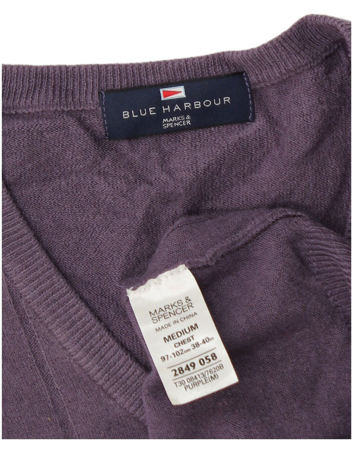 Marks & Spencer Mens Blue Harbour V-Neck Jumper Sweater Medium Purple