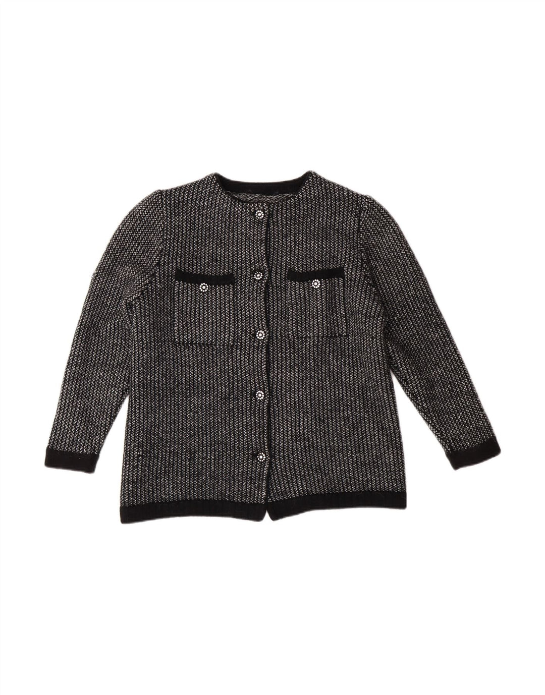 VINTAGE Womens Cardigan Sweater UK 12 Medium Grey Pinstripe