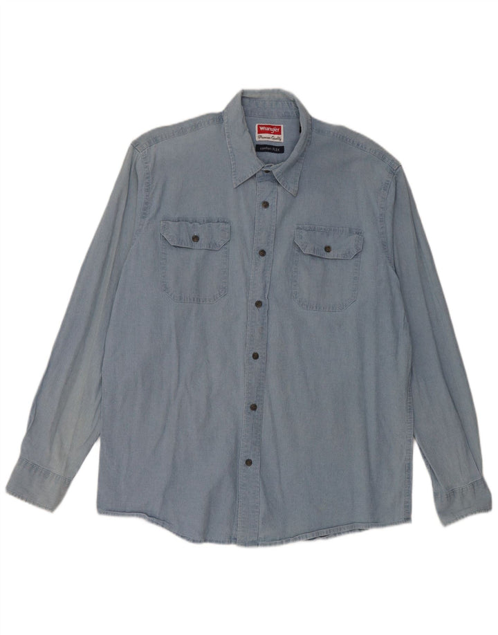 Wrangler denimskjorte til mænd, stor blå bomuld