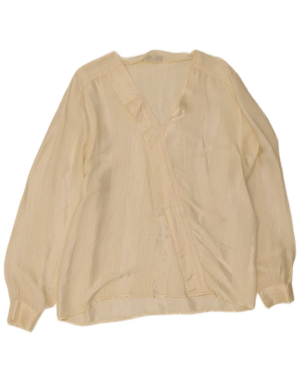 Damska bluzka z długim rękawem w stylu vintage IT 48 XL Żółty prążkowany octan