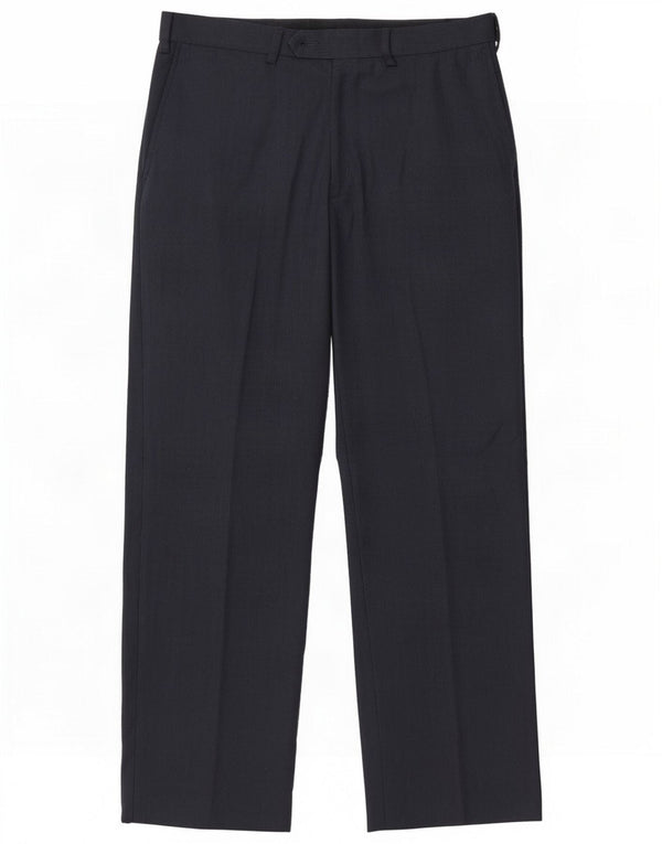 Marks & Spencer Pantaloni da abito dritti da uomo W32 L29 Blu navy gessato