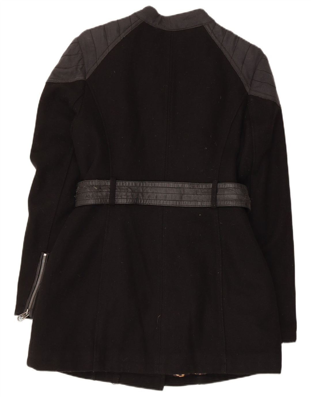 Guess Womens Overcoat UK 8 Small Black Wool