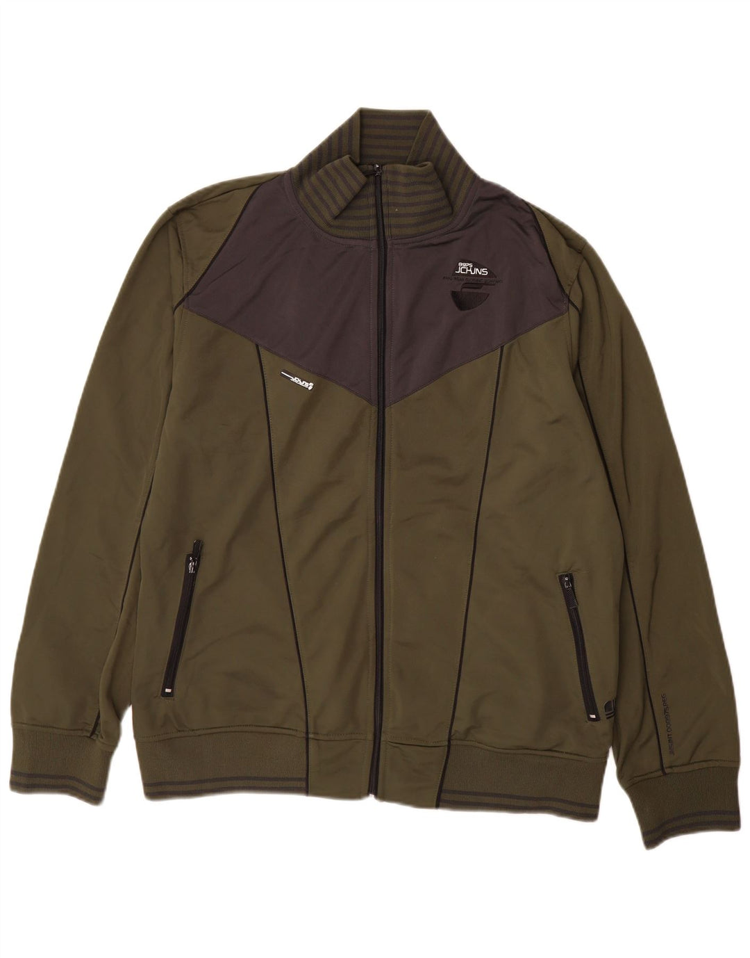 Jack & Jones Mens Graphic Tracksuit Top Jacket 2XL Khaki Colourblock