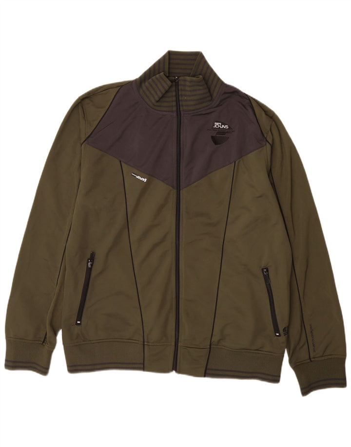 Jack & Jones Mens Graphic Tracksuit Top Jacket 2XL Khaki Colourblock