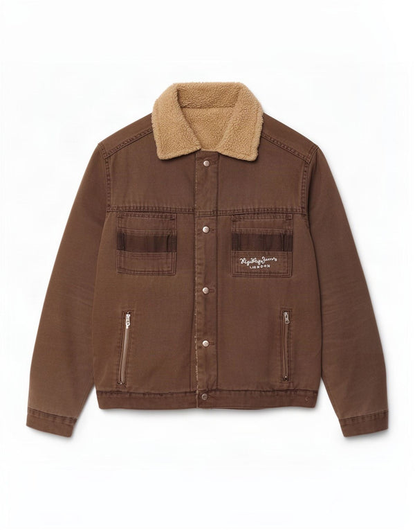 Vintage férfi Sherpa Bomber dzseki UK 38 Medium Khaki Colourblock