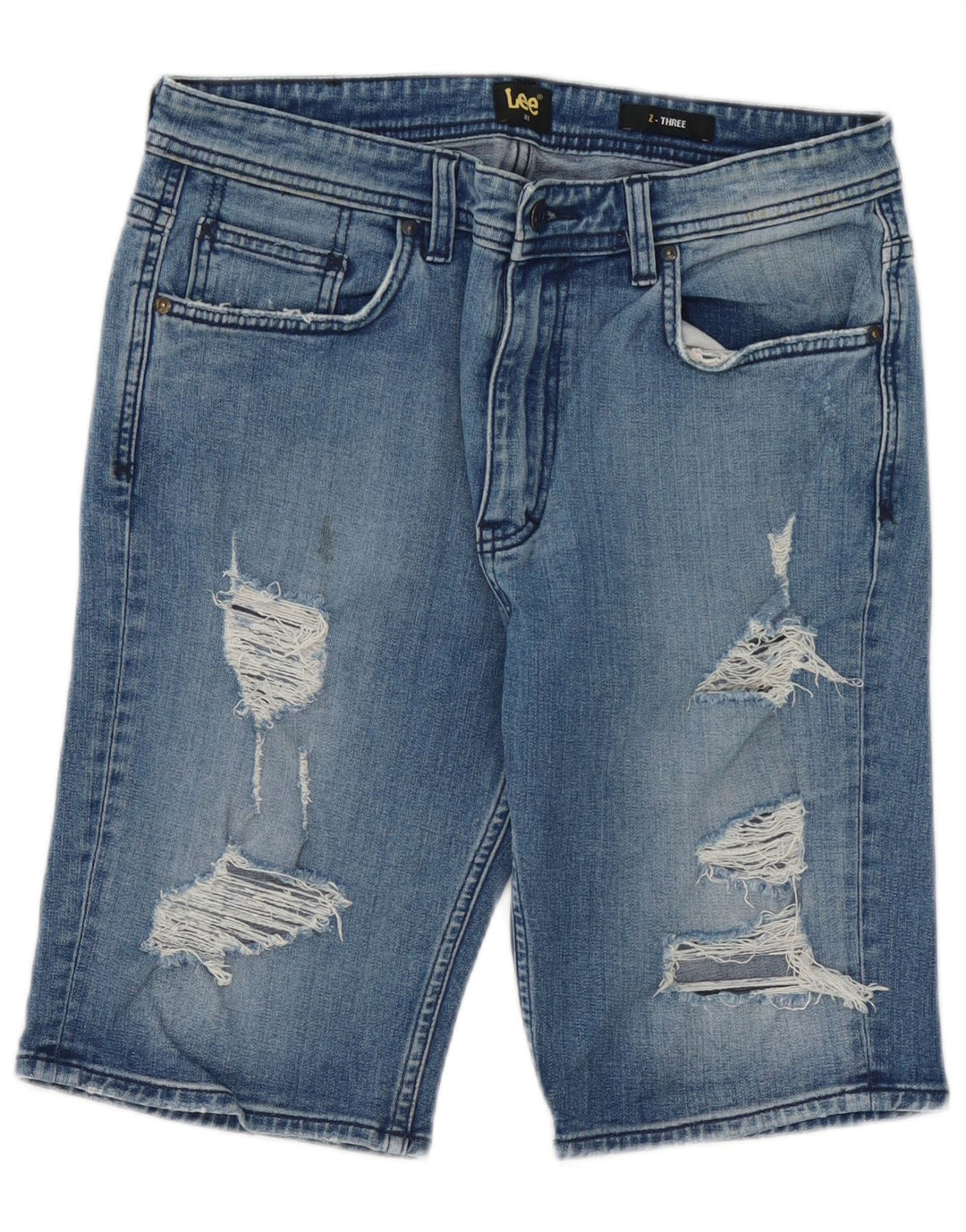 Lee Herren Distressed Denim Shorts W32 Mittelblaue Baumwolle