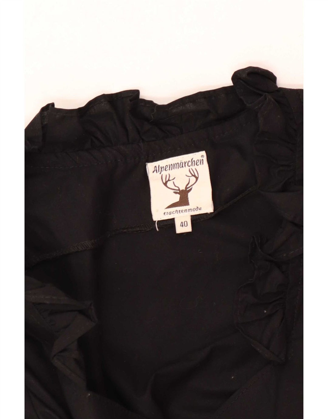 Alpenmarchen Dame Flæse Front Crop Bluse Top EU 40 Medium Sort