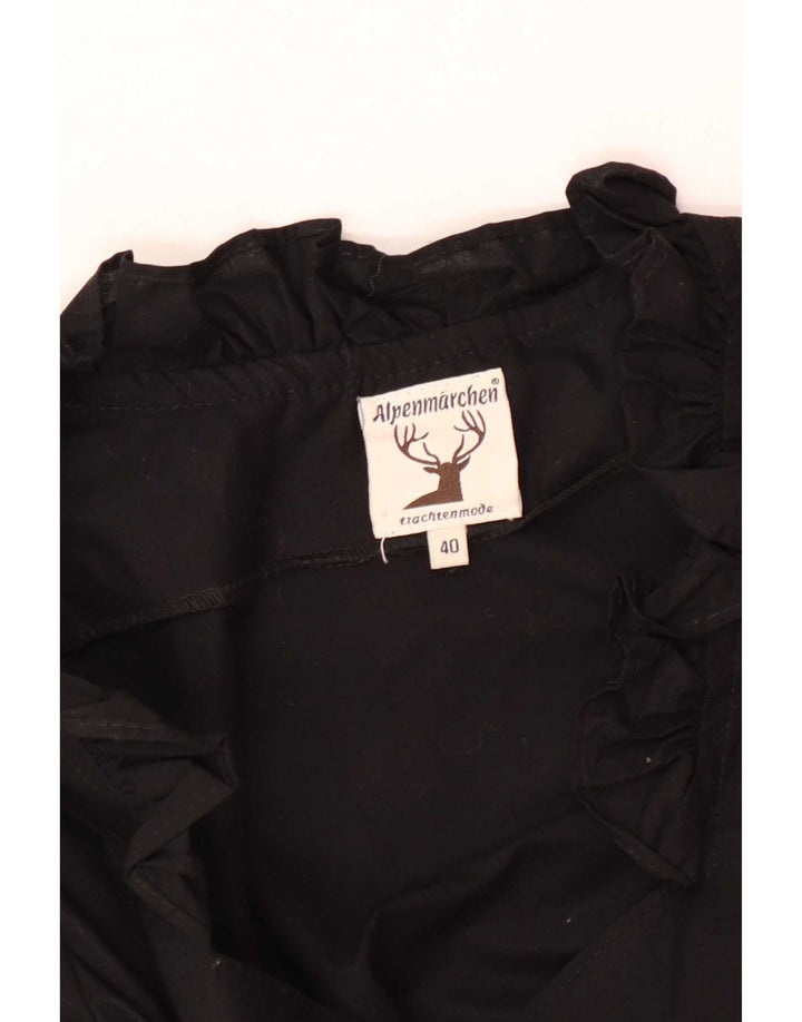 Alpenmarchen Dame Flæse Front Crop Bluse Top EU 40 Medium Sort