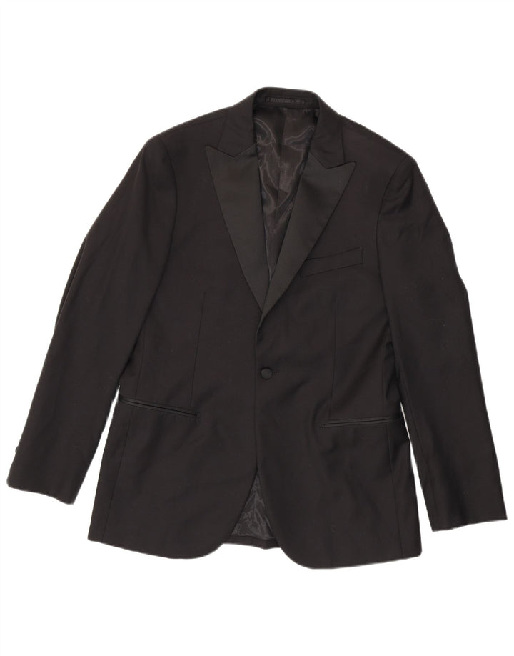 Gutteridge Herren-Blazer mit 1 Knopf, IT 48, mittelschwarze Wolle
