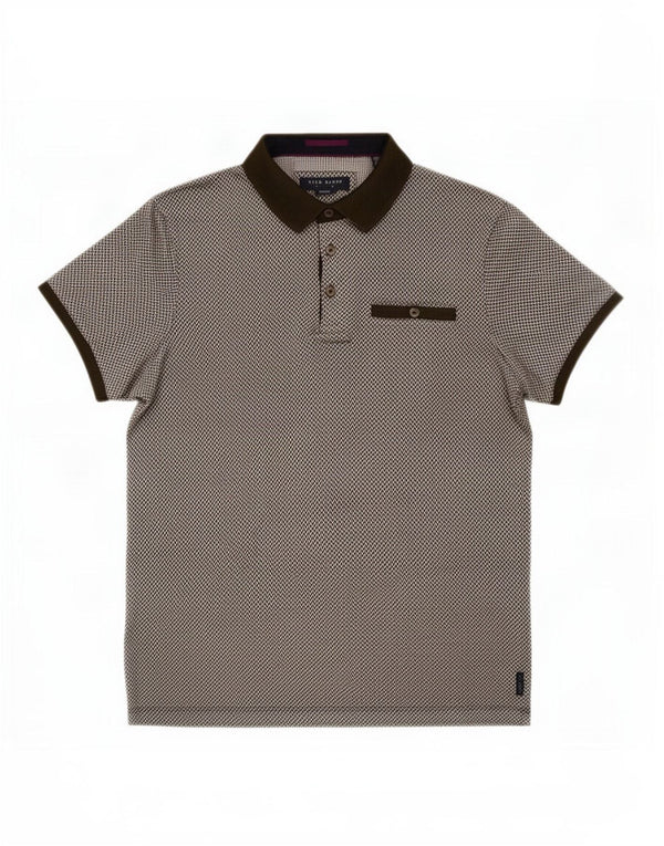 Ted Baker Mens Polo Shirt Size 3 Medium Khaki Geometric Cotton