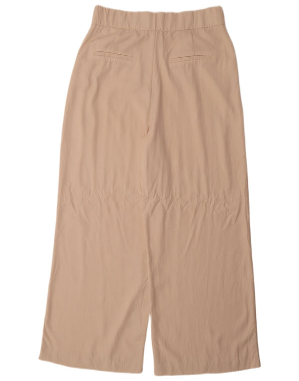 Zara Womens High Waist Wide Leg Chino Trousers XL W32 L32 Beige Lyocell