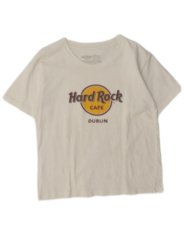 Hard Rock Cafe Damen Dublin Graphic T-Shirt Top UK 14 Large Weiße Baumwolle