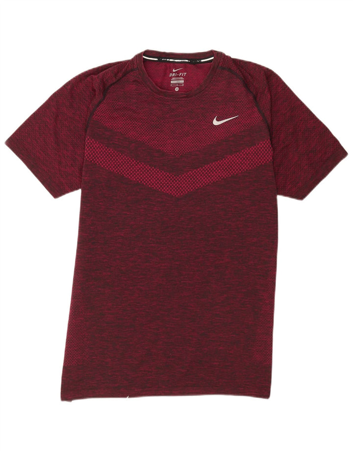 Nike Mens Dri Fit T-Shirt Top Medium Burgundy Flecked
