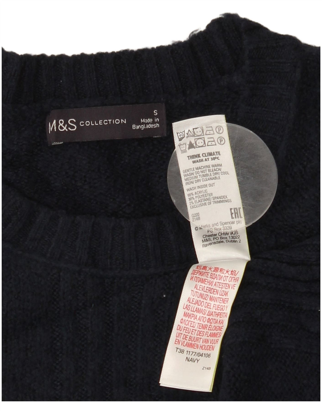 MARKS & SPENCER Womens Crew Neck Jumper Sweater UK 10 Small Navy Blue